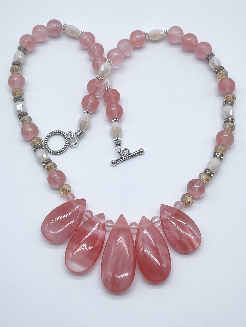 Cherry Quartz Fan Pendant Necklace